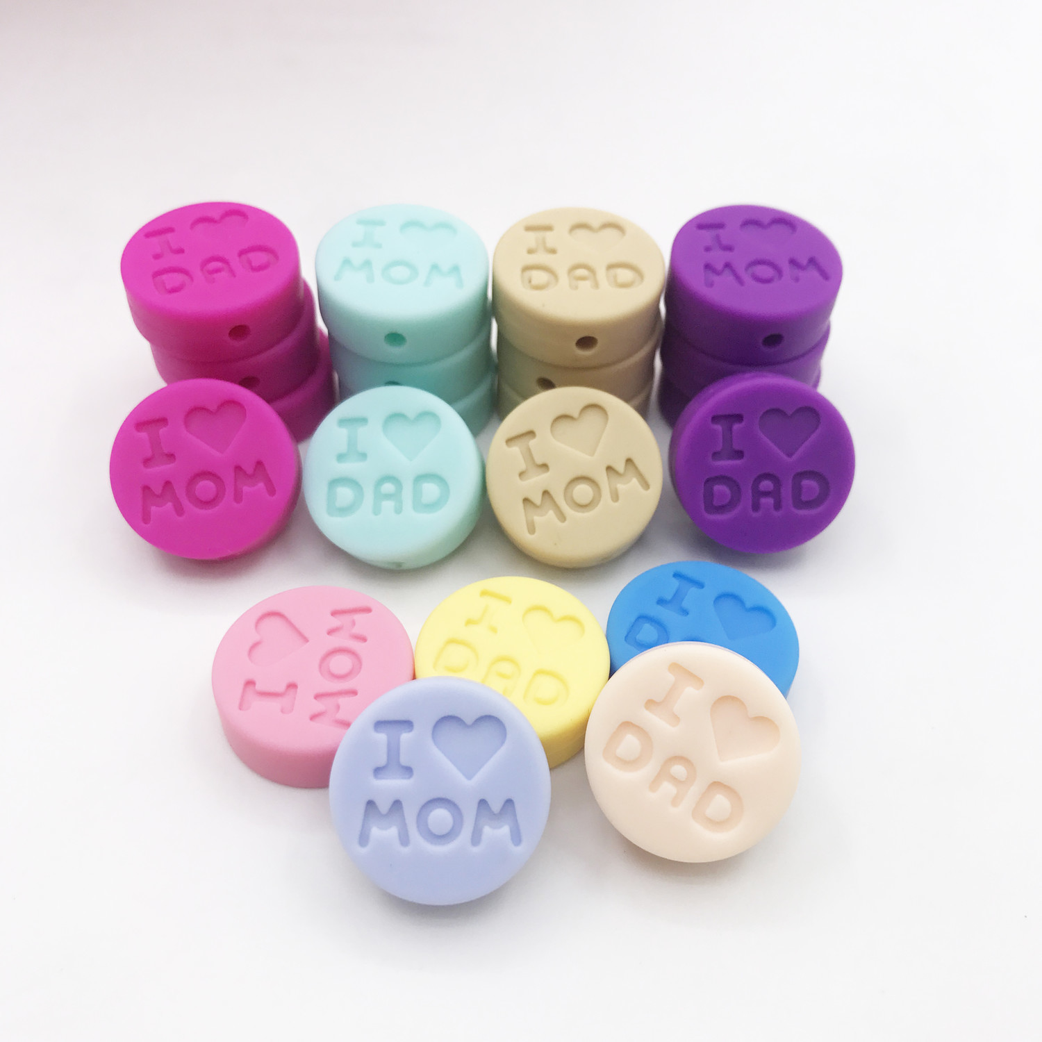 100pcs/lot alphabet Silicone Beads "I Love Mom" Round Teething Beads Food Grade Baby Teether DIY set bracelet loose beads 200930
