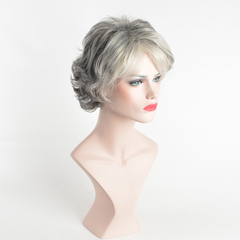 Short Wave Gray Ombre Color Heat Resistant for Fashion Women Synthetic Free Wig Cap