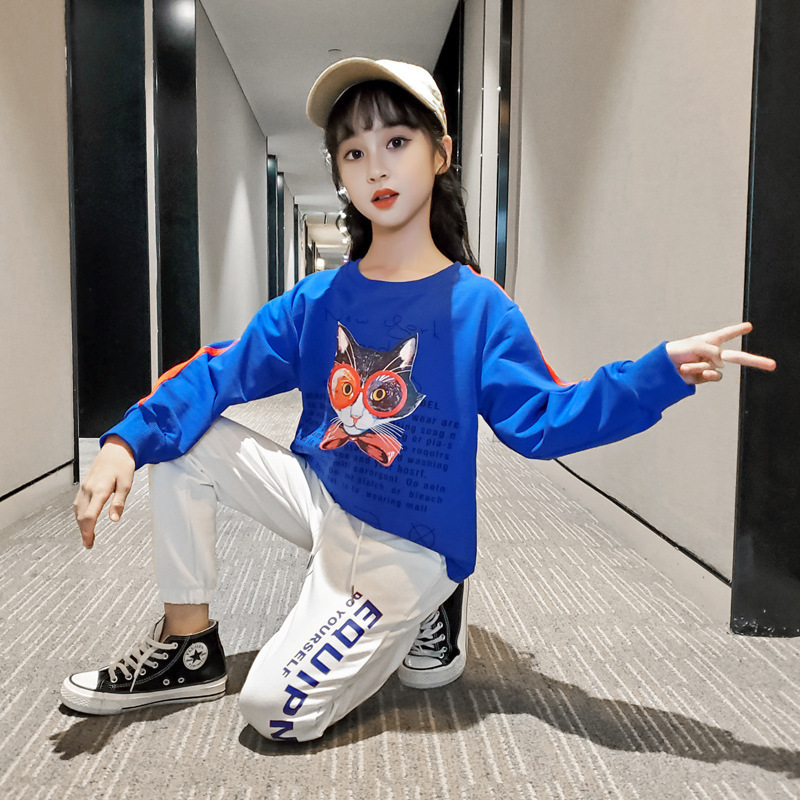 13 14 Year Cute Girl Pink Cartoon O-neck Clothes Suit 2020 New Autumn Fashion Sports Two Piece Sets Little Girl Boutique ClothesX1019