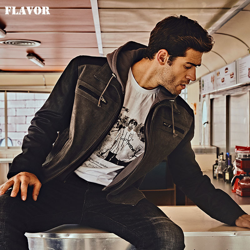 FLAVOR Men's Genuine Leather Jacket with Detachable Hood Men Real Leather Motorcycle Coat 201128
