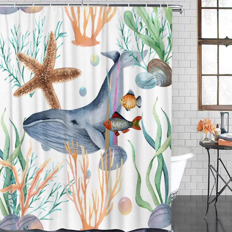 Bathroom Curtain Whale Starfish Seaweed Waterproof Fabric Shower Curtain Bathroom Decoration Shower &12 Hook1
Bathroom Curtain Whale Starfish Seaweed Waterproof Fabric Shower Curtain Bathroom Decoration Shower &12 Hook1