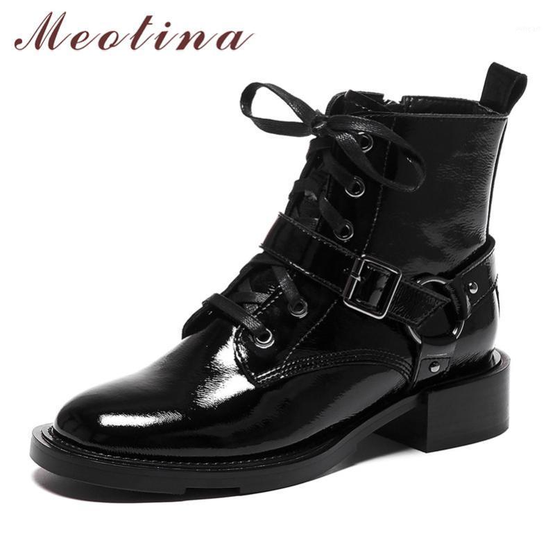 Meotina Genuine Leather Mid Heel Short Boots Women Shoes Buckle Block Heels Motorcycle Boots Zip Lace Up Ankle Black Brown1, Black synthetic lin
Meotina Genuine Leather Mid Heel Short Boots Women Shoes Buckle Block Heels Motorcycle Boots Zip Lace Up Ankle Black Brown1, Black synthetic lin