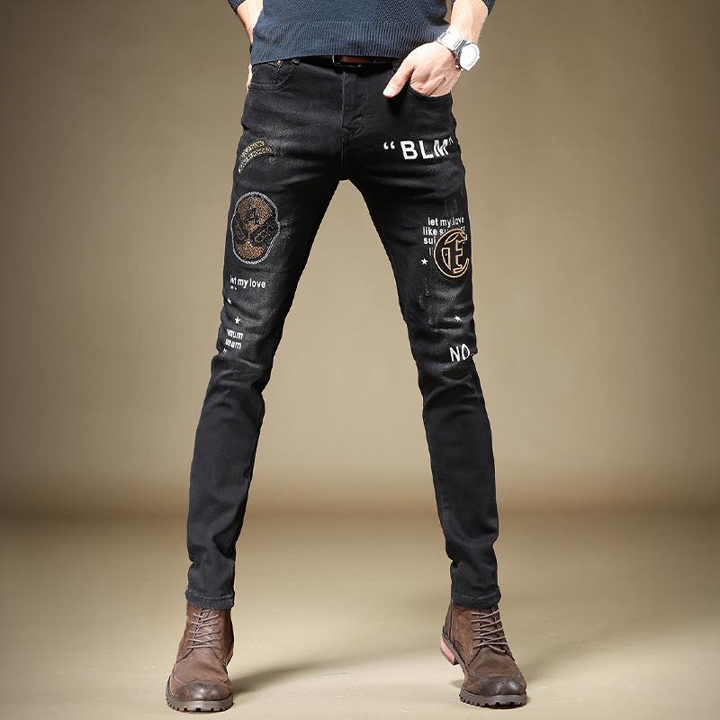 Men Fashion Printed Black Jeans Rhinestones Straight Slim Fit Pants Streetwear Embroidery Denim Trousers
Men Fashion Printed Black Jeans Rhinestones Straight Slim Fit Pants Streetwear Embroidery Denim Trousers