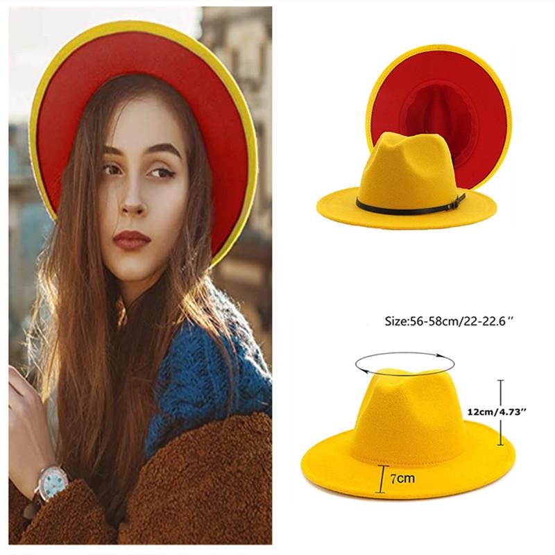 YELLOW/RED Simple Top Hat Panama Wide Brim Belt Buckle Felt Fedoras Hat for Men Women artificial wool Blend Jazz, 02
YELLOW/RED Simple Top Hat Panama Wide Brim Belt Buckle Felt Fedoras Hat for Men Women artificial wool Blend Jazz, 02
