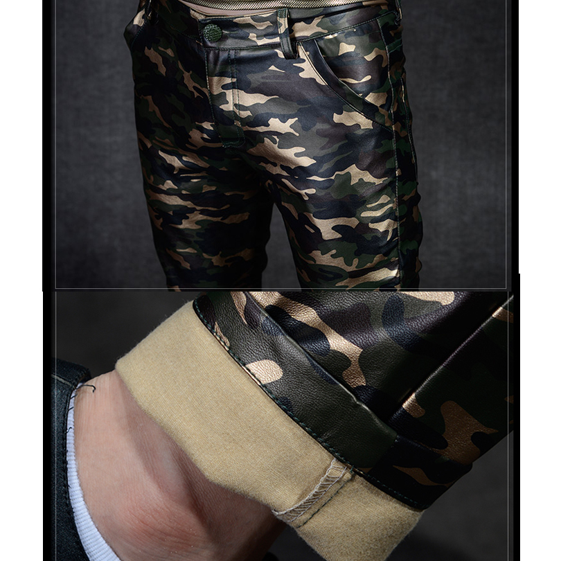 Men 's Leather Trousers Slim Fit Camouflage Pants Men Autumn New Fashion Casual High Quality PU Faux Leather Pants Military Men 201118