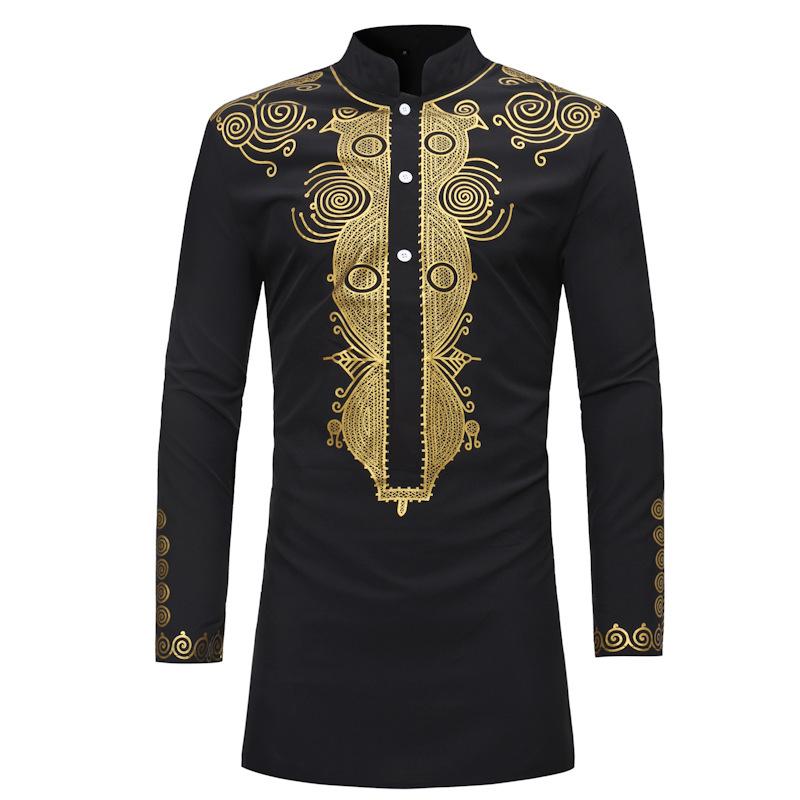 New Dashiki Fashion African Traditional Printed Rich Bazin Men Long Sleeve Africa Clothing Thobe Dress for Man Shirt AAA Discount for in-store purchas