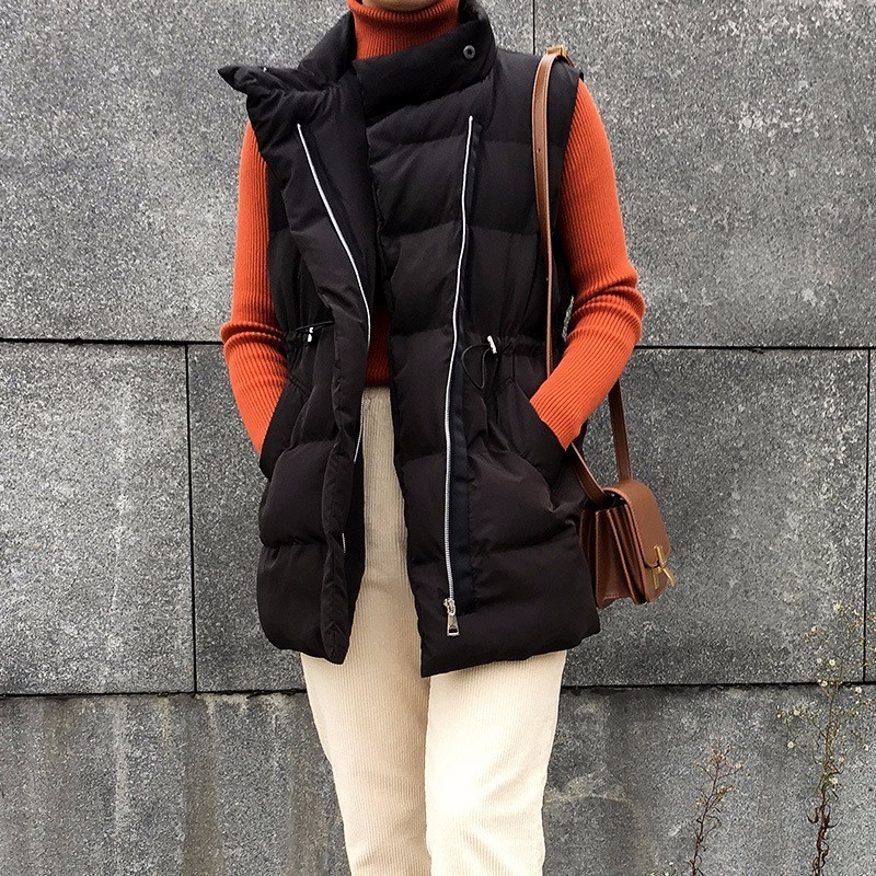 Yzeqi New Arrivals Fashion Winter Vest Women Warm Long Sleeveless Jacket Casual Down Cotton Vests Waistcoat Gilet Femme 201031