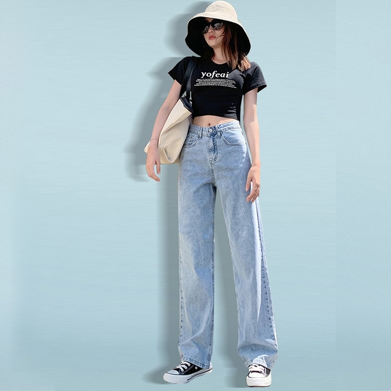 Women Jeans Pants Leisure Loose High Waist Vintage wide leg jeans Women Jean Korean Style All-match Simple Full-length 201105