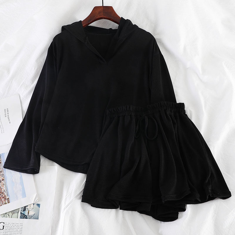 Gaganight Casual Loose Women Two Pieces Set Long Sleeve V Neck Hoodies Women Pajama Set Short Tracksuit Female Sport Suit T200610