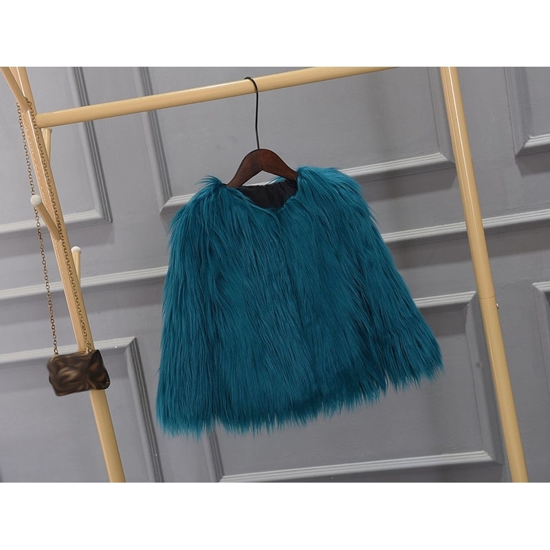 Fashion Furry Faux Fur Coat Women Fluffy Warm Long Sleeve Female Outerwear Autumn Winter Coat Jacket Hairy Collarless Overcoat 201110