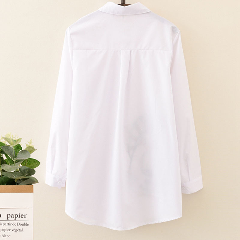 New Fashion White Women Shirt Casual Loose Cotton Embroidery Women Blouse Long Sleeve Turn Down Collar Lady Shirt 5083 50 201126