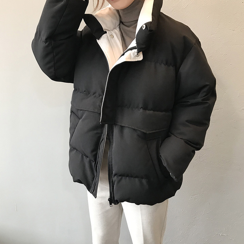 2020 Winter Jacket Women Streetwear Polyester Zipper Straight 3 Solid Color Padded Coat Warm Femme Parkas Black Women Clothing LJ201017