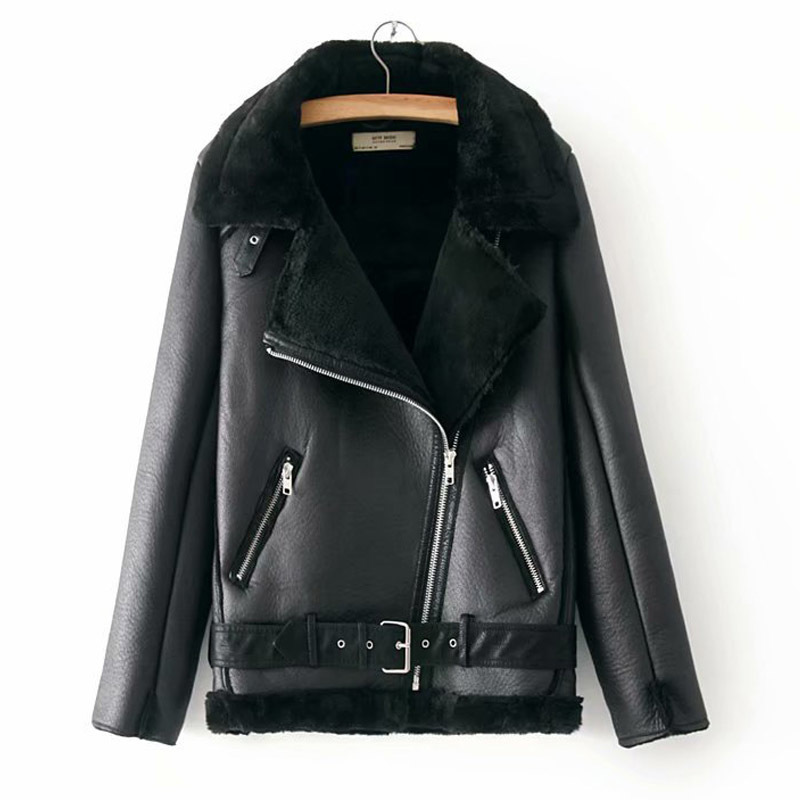 Ly Varey Lin New Winter Women Faux Sheepskin Coats Thicken Faux Leather Lambs Wool Fur Jacket Black Motorcycle Female Outwear 201020