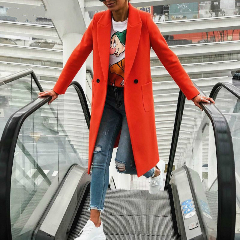 Autumn Winter Wool Blend Coat Female Casual Mid-Long Overcoats Jacket Elegant Solid Women Long Sleeve Buttons Outwear GV782 201030