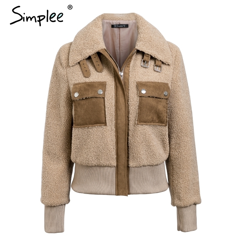 Faux lambswool jacket coat Winter khaki warm Women autumn winter outerwear fashion short zipper 201017