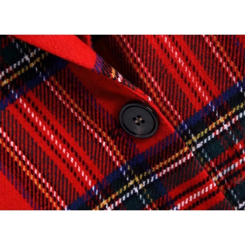 Women Vintage Winter Red Plaid Coat Long Woolen Single-breasted Female Wide-Waisted Wool Coats Jacket Parka 201030