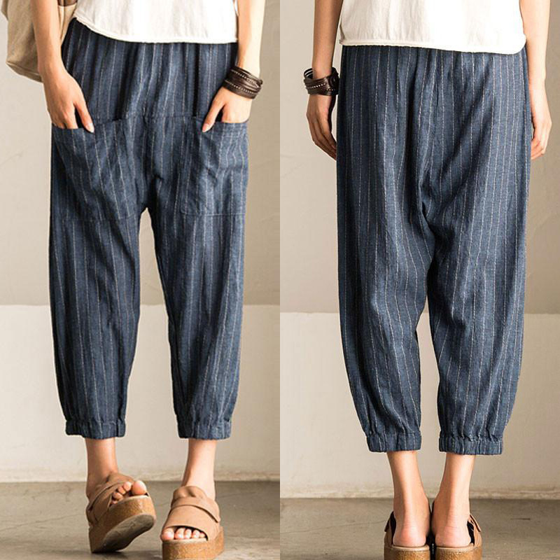 Harem Pant Women Hemp Bloomer Plus Size S5xl Loose Women New Trouser Cotton Linen Pleated Oversize Pockets Wide Leg Pant 201113