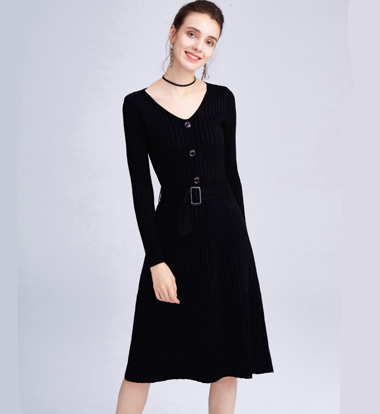 2021 New Autumn Winter Long Sleeve V-neck Button Belt Elegant Pleated A-line Women Robe Femme Streetwear Knitting Qttg, Black
2021 New Autumn Winter Long Sleeve V-neck Button Belt Elegant Pleated A-line Women Robe Femme Streetwear Knitting Qttg, Black