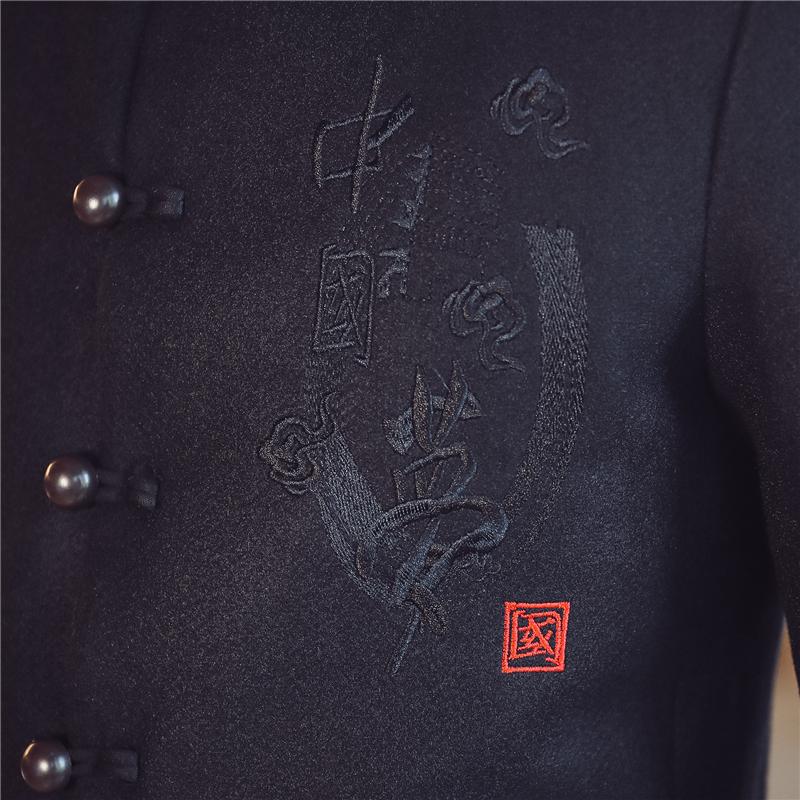Men's Wool & Blends 2021 Mens Trench Coat Jackets Autumn Winter Chinese Style Embroidery Woolen Coats Long Windbreaker Steetwear Outwear Top