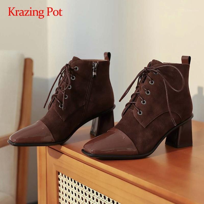 Krazing pot new arrival large size cow leather mixed cloth gorgeous square toe thick high heel zipper streetwear ankle boots L111, Black
Krazing pot new arrival large size cow leather mixed cloth gorgeous square toe thick high heel zipper streetwear ankle boots L111, Black