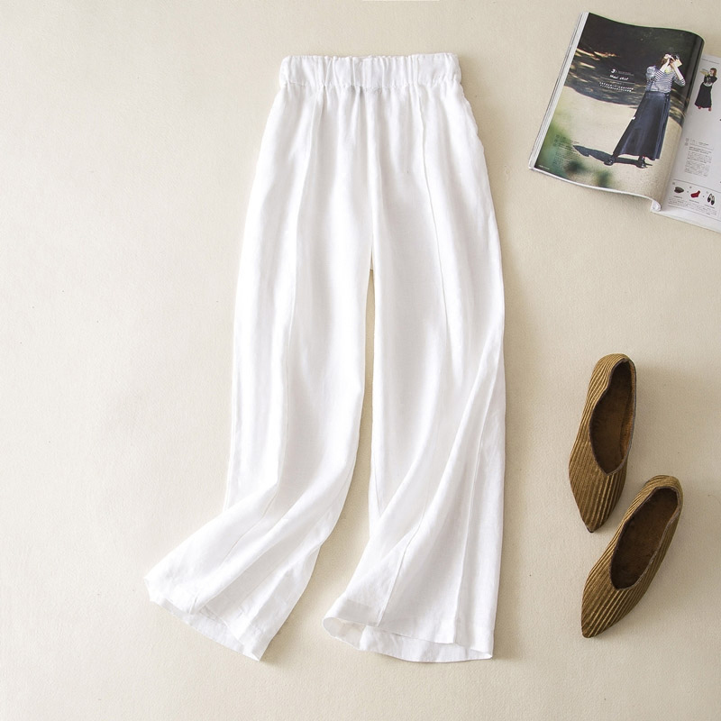 New Arrival Spring Summer Korea fashion Women Loose Casual Pants Plus Size Elastic Waist cotton linen Wide Leg Pants S601 201228