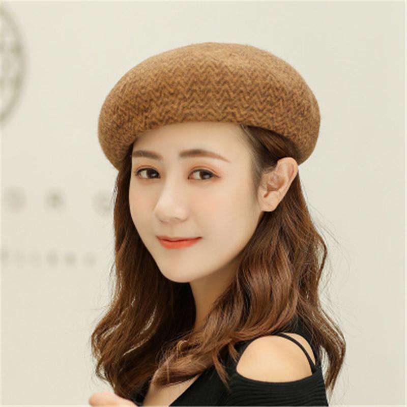 New Japanese Wild Beret Ladies Autumn And Winter Fleece Cold Water Pattern Hat Cap Elegant All-match, Grey