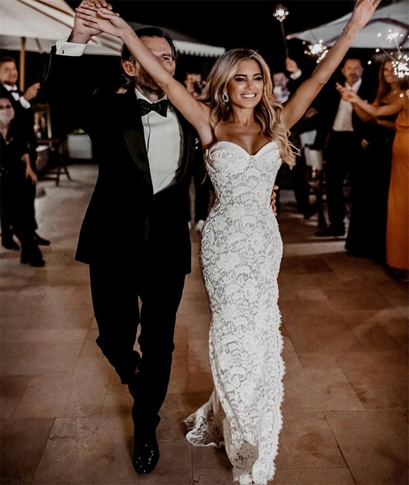 Gorgeous Mermaid Wedding Dresses With Detachable Train Sweetheart Appliques Lace Chic Bridal Gowns Ruffles Custom Made Vestidos De Novia