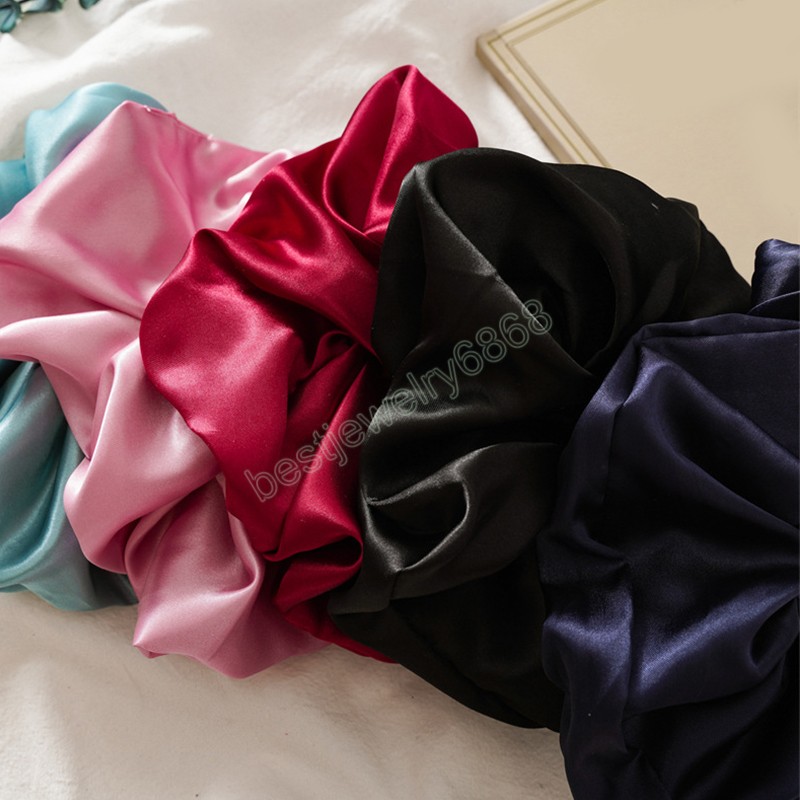 Satin Silk Solid Color Oversized Scrunchies Leopard Floral Print Elastic Hair Bands Rings Women Girls Headband Hair Accessories