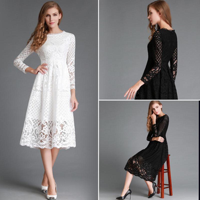 Autumn new style women' explosive round neck lace long-sleeved dress Slim mid-length dress, Black
Autumn new style women' explosive round neck lace long-sleeved dress Slim mid-length dress, Black