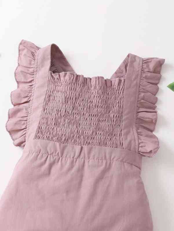 Baby Shirred Square Neck Ruffle Trim Jumpsuit SHE