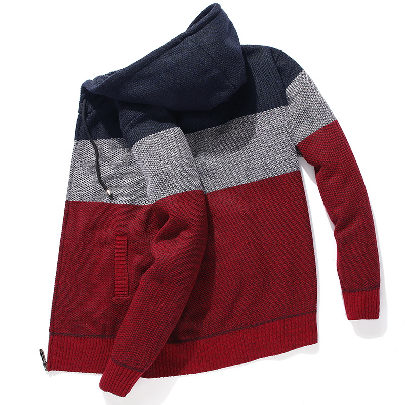 Korean Hooded Sweater Clothes For Men Fleece Knitted Striped Men's Hoodies Cardigan Coat Winter Zipper Oversized Sweater Hombre 201224