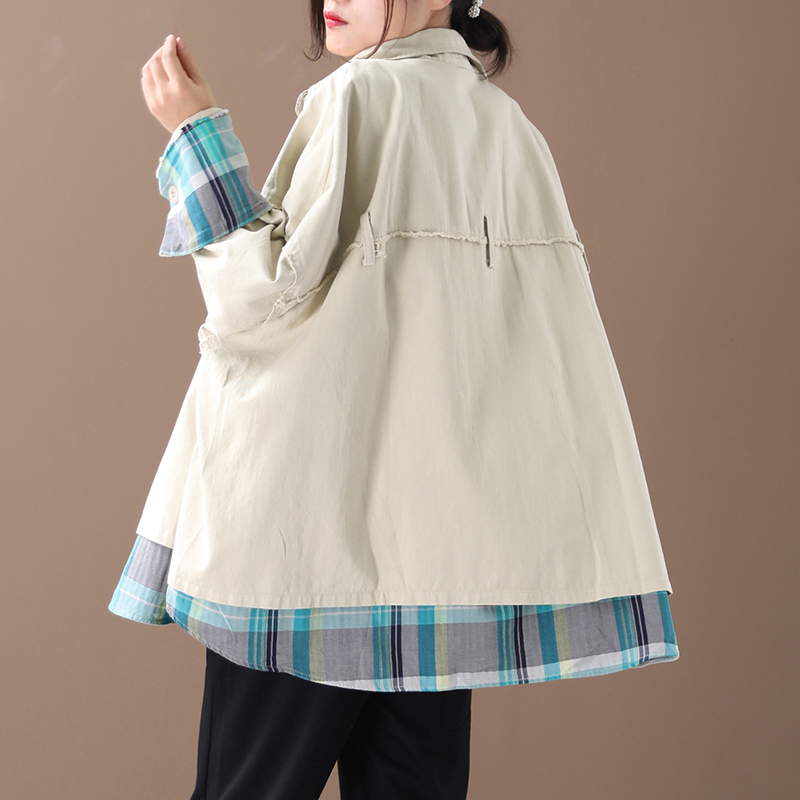CHICEVER Korean Patchwork Hit Color Women's Jacket Lapel Collar Long Sleeve Oversized Loose Coat Female Autumn Fashion 201017
