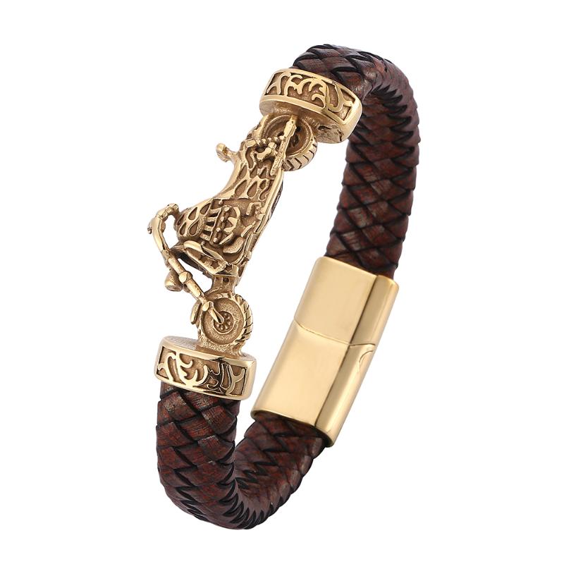 Luxury Men Jewelry Gold Color Stainless Steel Motorcycle Brown Braided Leather Bracelet Magnet Buckle Wristband Gift BB0753
Luxury Men Jewelry Gold Color Stainless Steel Motorcycle Brown Braided Leather Bracelet Magnet Buckle Wristband Gift BB0753