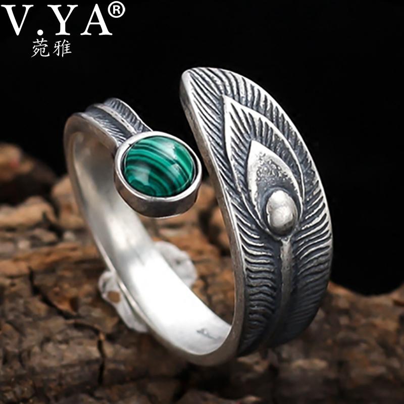 V.YA 925 Stering Silver Peacock Feather Ring With Malachite Open Ring Vintage Thai Silver For Women Adjustable Size
V.YA 925 Stering Silver Peacock Feather Ring With Malachite Open Ring Vintage Thai Silver For Women Adjustable Size