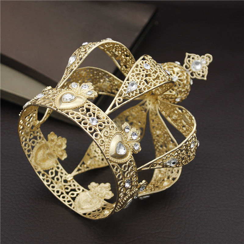 Popular Baroque Gold Silver Vintage Royal King Diadem Prom Party Male Cake Party Prom Wedding Hair Jewelry Man Crown Round T200110