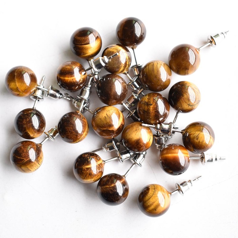 Natural stone mixed Stud Earrings Crystal Quartzs Round Ball Beads Silver Color Fashion Ear Jewlry for Women Girl 20pcs 220210