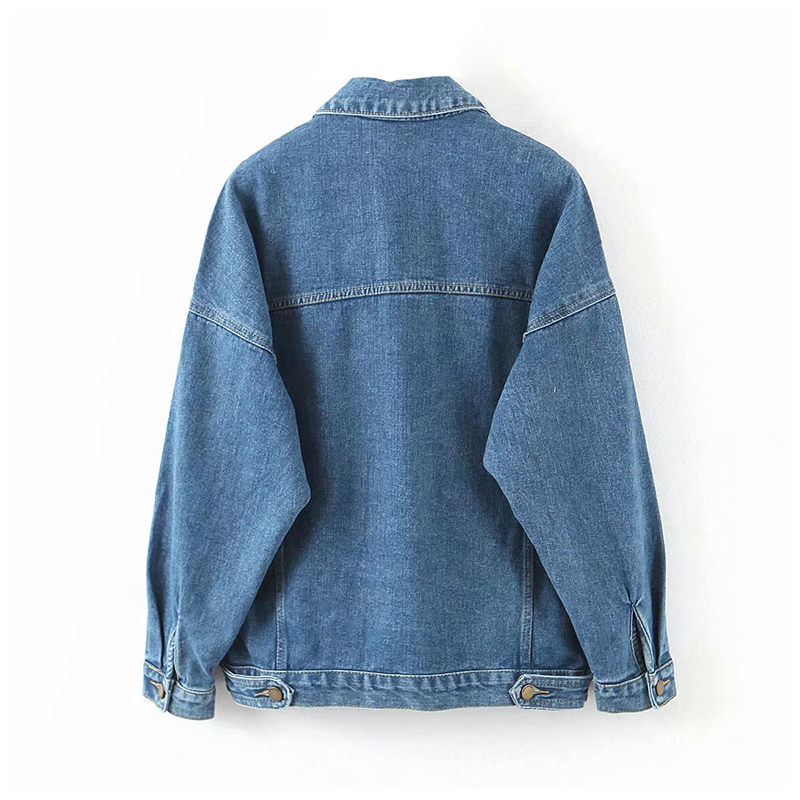 Aachoae Women Streetwear Denim Jacket With Pockets Batwing Long Sleeve Single Breasted Coat Loose Turn Down Collar Outwear 201112