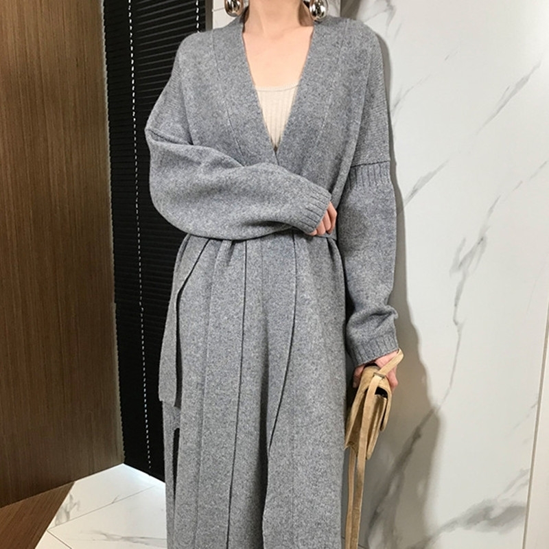 autumn and winter new cashmere cardigan women loose wild long paragraph over the knee ladies sweater coat sweater 201030