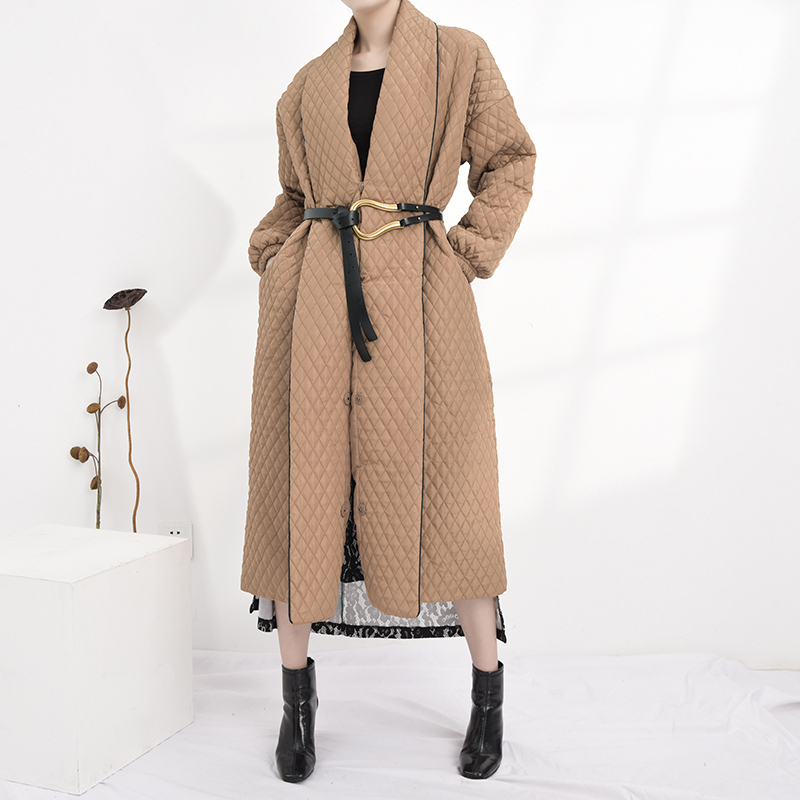 LANMREM Famale autumn winter long coat back many buttons loose fashion long sleeve cotton jacket women parkas WTH120 201214
