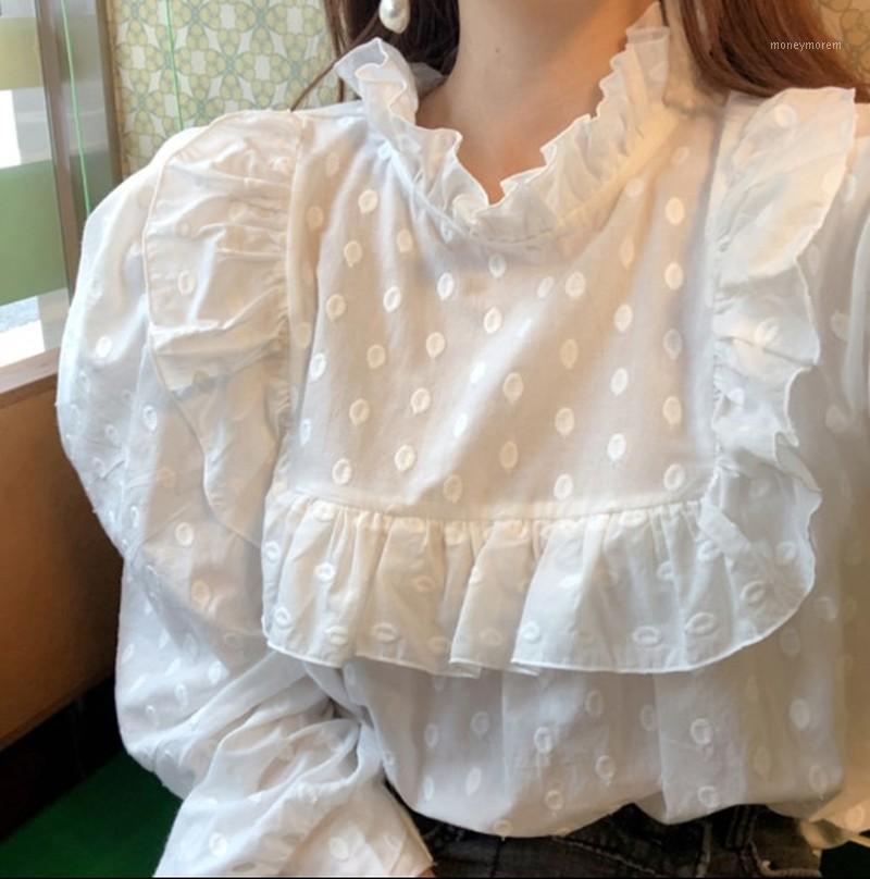Spring Autumn Women White Polka Dot Blouse Sweet Ruffle Stand Collar Long Sleeve Loose Patchwork Shirt Female 2021 New Fashion1
Spring Autumn Women White Polka Dot Blouse Sweet Ruffle Stand Collar Long Sleeve Loose Patchwork Shirt Female 2021 New Fashion1