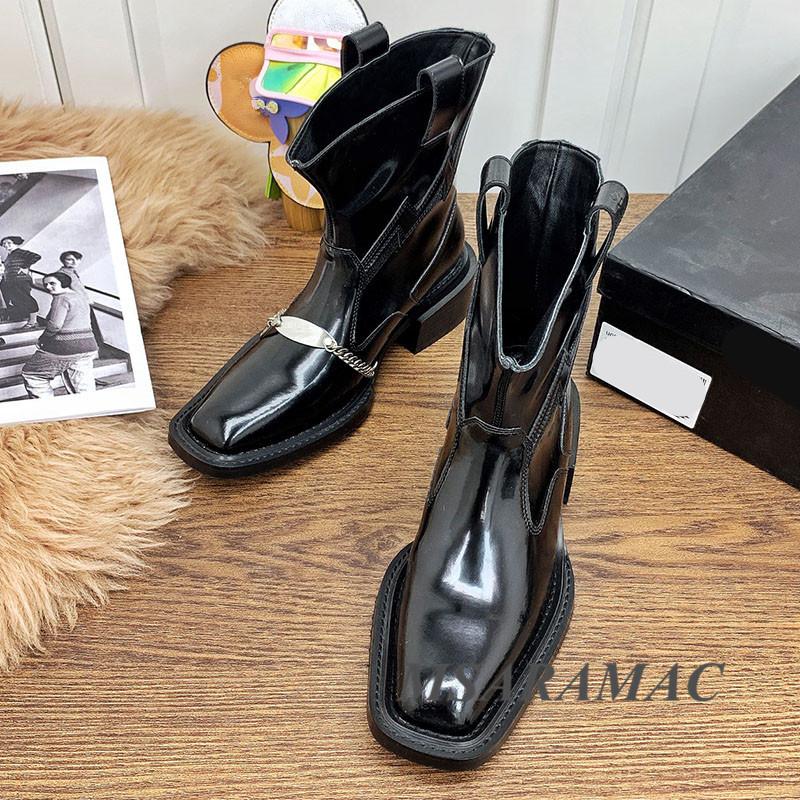 Fashion punk style chain decoration knight boots leather square toe thick heel short boots stylish street ladies ankle, Black
Fashion punk style chain decoration knight boots leather square toe thick heel short boots stylish street ladies ankle, Black