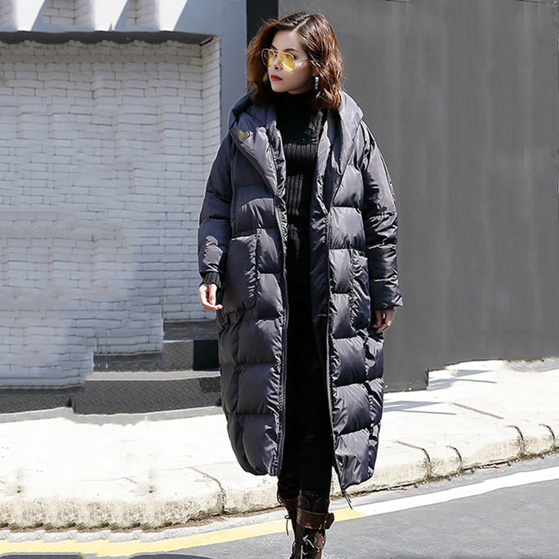EAM Oversized Long Hooded Cottonpadded Coat Long Sleeve Loose Fit Women Parkas Fashion Autumn Winter JD1210 201027
