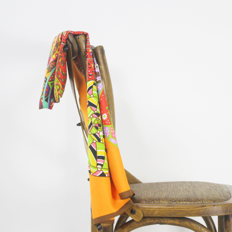 Silk Twill Square Scarf Women Large Shawl Stole Hijab Soie Orange Woman Print Scarfs 130 130cm