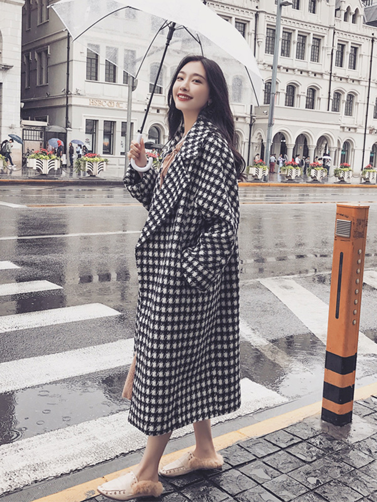 Women's woolen coat mid-length women's 2020 autumn and winter new thick woolen coat contrast color woolen coat LJ201128