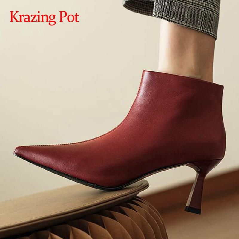 Krazing pot work boots natural leather classic colors pointed toe thin high heel zipper office lady dress noble ankle boots L25, Beige
Krazing pot work boots natural leather classic colors pointed toe thin high heel zipper office lady dress noble ankle boots L25, Beige