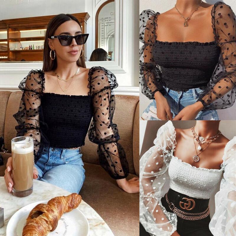 Fashion Sexy Women Off Shoulder Casual Bralet Bra Top Polka Dot Mesh Sheer Puff Long Sleeve Blouse Slash Neck Shirts Slim Tops, Black
Fashion Sexy Women Off Shoulder Casual Bralet Bra Top Polka Dot Mesh Sheer Puff Long Sleeve Blouse Slash Neck Shirts Slim Tops, Black