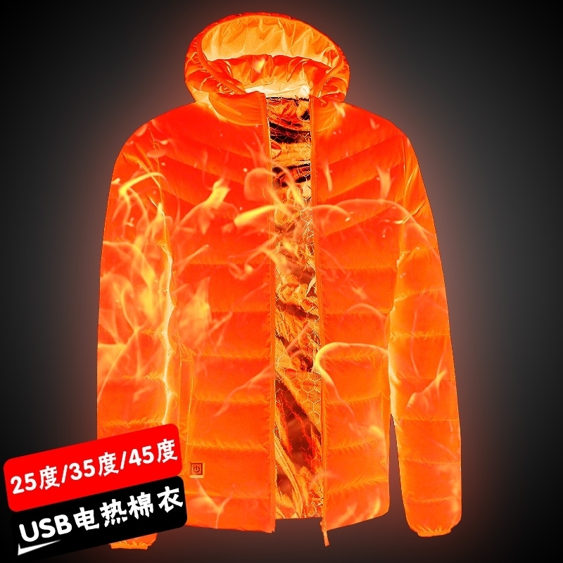 Men Heated Jackets Outdoor Coat USB Electric Battery Long Sleeves Heating Hooded Jackets Warm Winter Thermal Clothing 201128