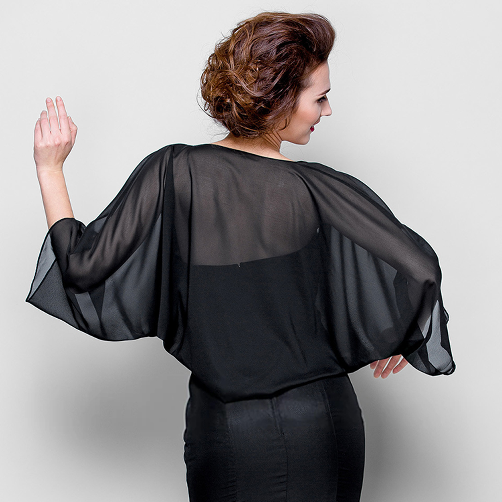 Women Chiffon Wraps Bolero Prom Party Illusion Shrug Elegant Soft Wedding Bridal Cape Female Evening Shawl Black Red White