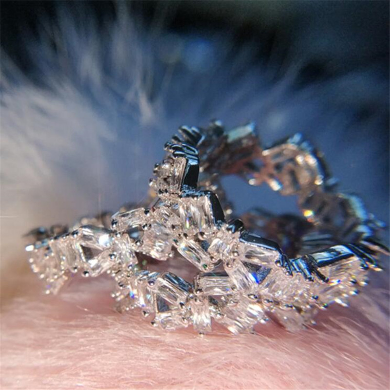 Ins Top Sell Sparkling Choucong Simple Fashion Jewelry 925 Sterling Silver T Princess Cut White Topaz CZ Diamond Gemstone Women Wedding Ring