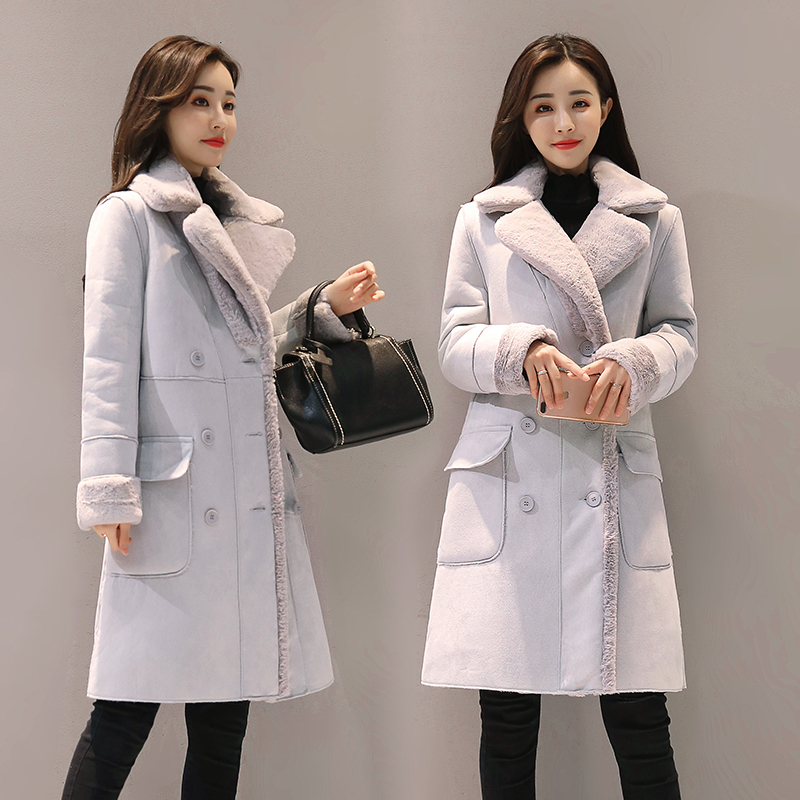 plus size clothing women Autumn Winter Warm Velvet Thicken Faux Suede Long Coats Parka Female Double Breasted Jacket Outwear 201201